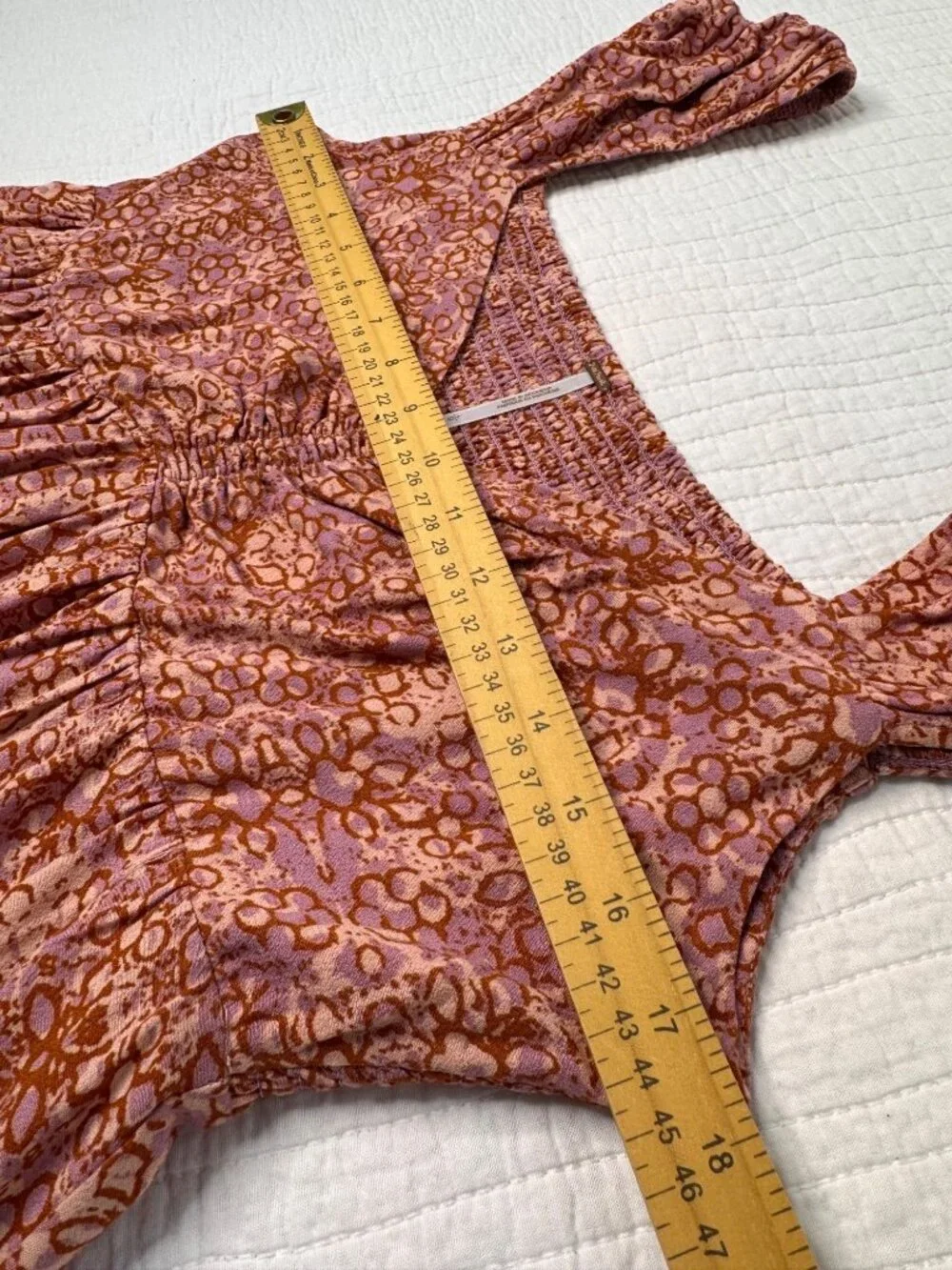 Free People Tabitha Babydoll Mini Dress Orange Pink SZ L Smocked Back Pockets - Picture 9 of 10